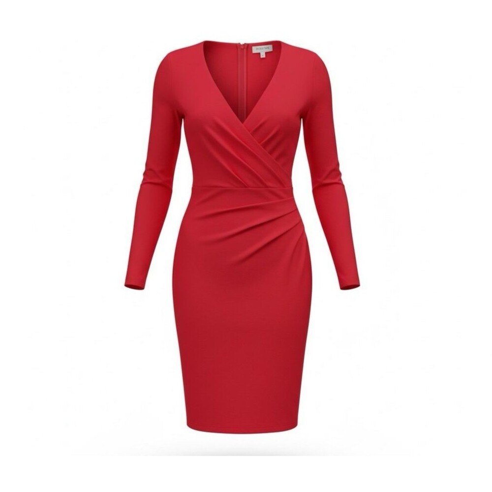 Armani Collezioni Womens Red Long Sleeve Knitted Surplice Neck Wrap Dress Sz 10